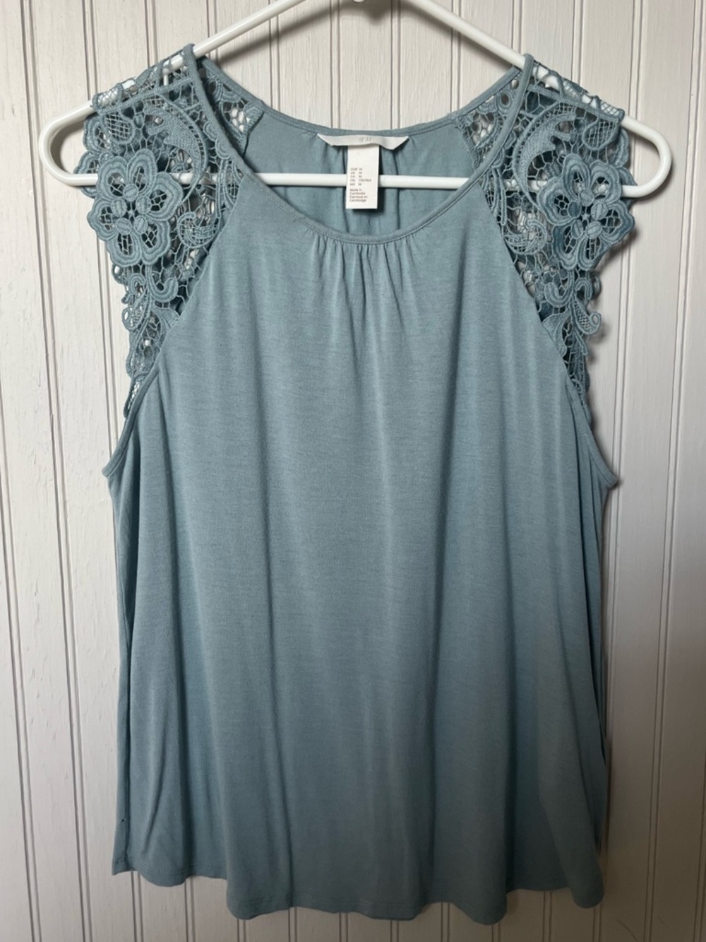 H&M Light Blue Crochet-Shoulder Tank Top
